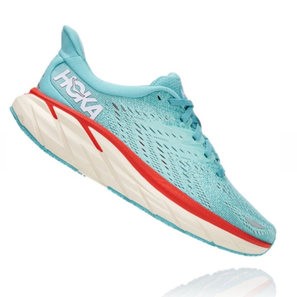 HOKA Women's Clifton 8 Running Shoes - Teal and Red - Picture 3 of 16